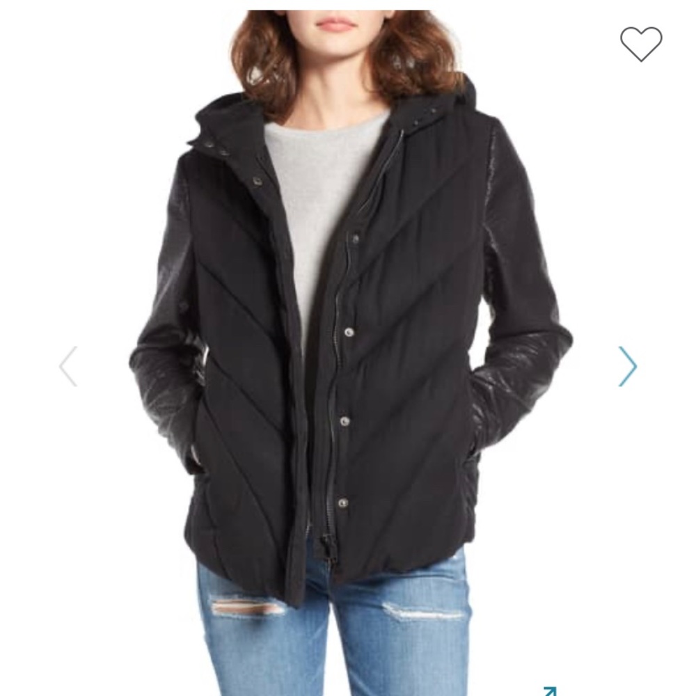 Blank NYC puffer jacket with leather sleeves